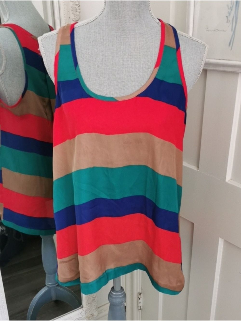Jack by BB Dakota Multicolor Striped Scoop Neck Tank Split Back Blouse. M